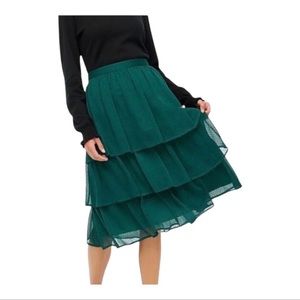 Jcrew factory green ruffle skirt.  Perfect for Christmas!